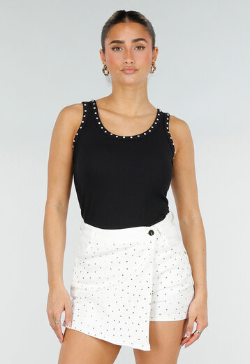 Zwarte Rib Tank Top met Glitters