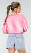 Roze Gestreept T-shirt met Korte Mouwen en Ronde Hals