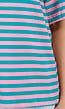 Roze Turquoise Gestreept T-shirt met Korte Mouwen en Ronde Hals