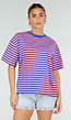 Blauw Roze Gestreept T-shirt met Korte Mouwen en Ronde Hals