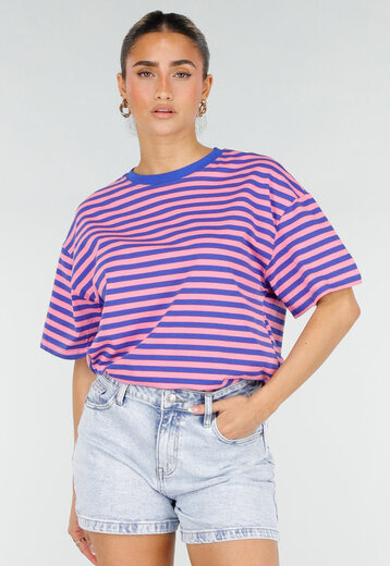 Blauw Roze Gestreept T-shirt