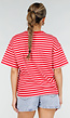 Rood Roze Gestreept T-shirt met Korte Mouwen en Ronde Hals