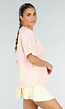 Roze en Geel Gestreept Oversized T-shirt met Korte Mouwen