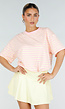Roze en Geel Gestreept Oversized T-shirt met Korte Mouwen