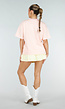 Roze en Geel Gestreept Oversized T-shirt met Korte Mouwen