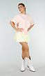 Roze en Geel Gestreept Oversized T-shirt met Korte Mouwen