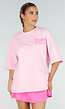 Roze Oversized T-shirt met Tekstprint en Korte Mouwen