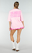 Roze Oversized T-shirt met Tekstprint en Korte Mouwen