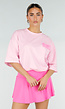 Roze Oversized T-shirt met Tekstprint en Korte Mouwen