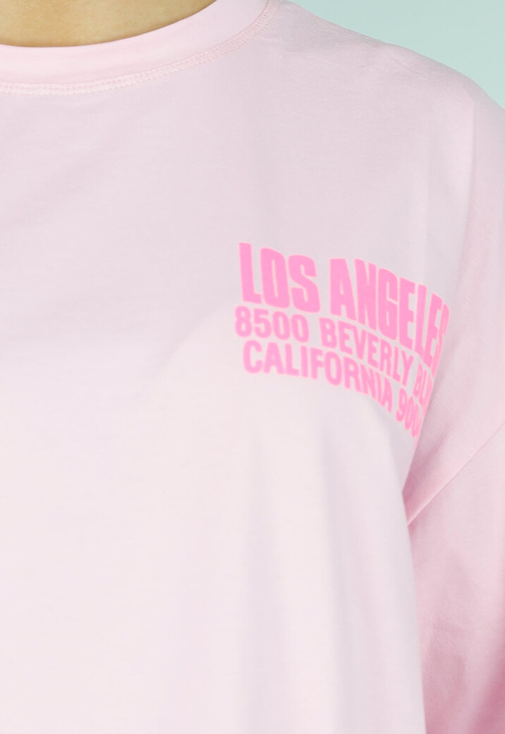 Roze Oversized T-shirt met Tekstprint en Korte Mouwen