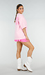 Roze Oversized T-shirt met Tekstprint en Korte Mouwen