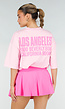 Roze Oversized T-shirt met Tekstprint en Korte Mouwen