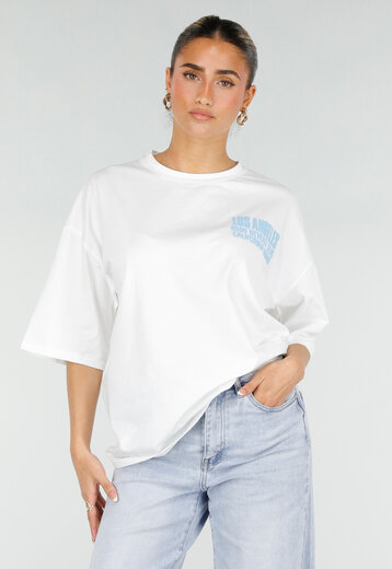 Wit T-shirt met Blauwe Backprint