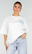 Wit T-shirt met Blauwe Backprint, Ronde Hals en Korte Mouwen