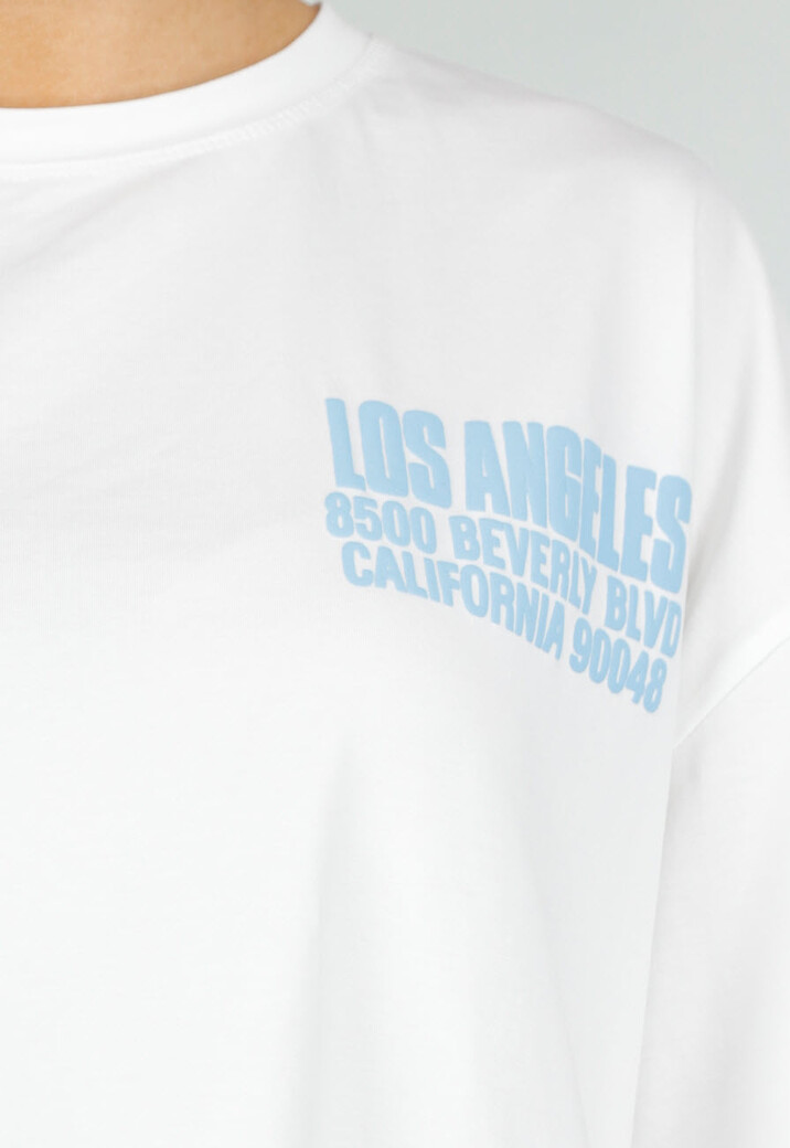 Wit T-shirt met Blauwe Backprint, Ronde Hals en Korte Mouwen