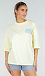 Lichtgeel Oversized T-shirt met Blauwe Tekst en Korte Mouwen