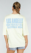Lichtgeel Oversized T-shirt met Blauwe Tekst en Korte Mouwen