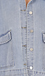 Blauwe Denim Jas met Klepzakken, Trekkoord en Knoopsluiting