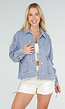 Blauwe Denim Jas met Klepzakken, Trekkoord en Knoopsluiting