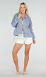 Blauwe Denim Jas met Klepzakken, Trekkoord en Knoopsluiting
