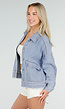 Blauwe Denim Jas met Klepzakken, Trekkoord en Knoopsluiting
