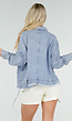 Blauwe Denim Jas met Klepzakken, Trekkoord en Knoopsluiting