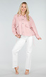 Roze Denim Jas met Klepzakken en Trekkoord