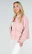 Roze Denim Jas met Klepzakken en Trekkoord