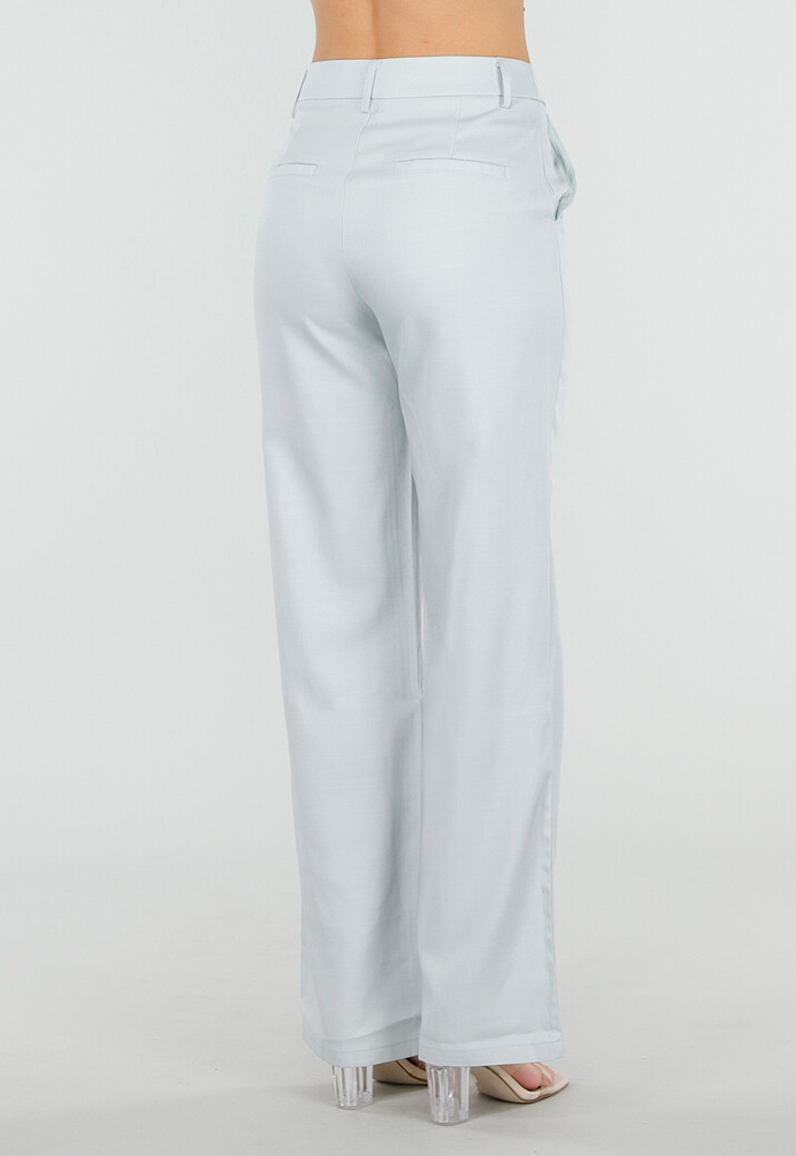 Lichtblauwe Wide Leg Pantalon met Steekzakken en Paspelzakken