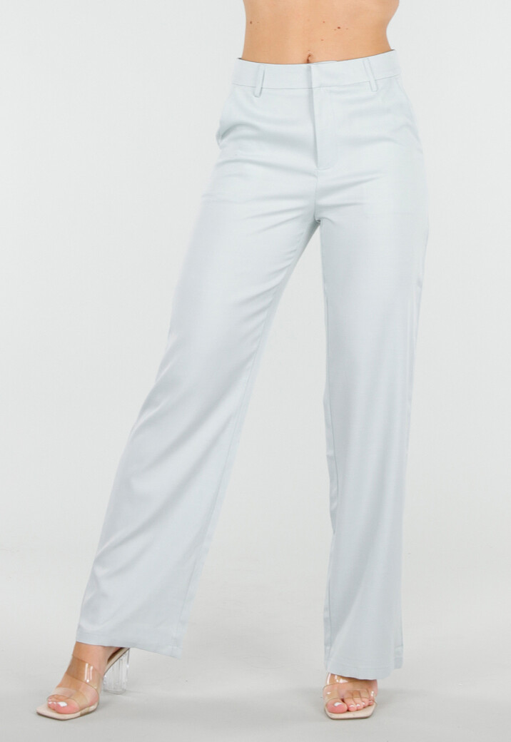 Lichtblauwe Wide Leg Pantalon met Steekzakken en Paspelzakken