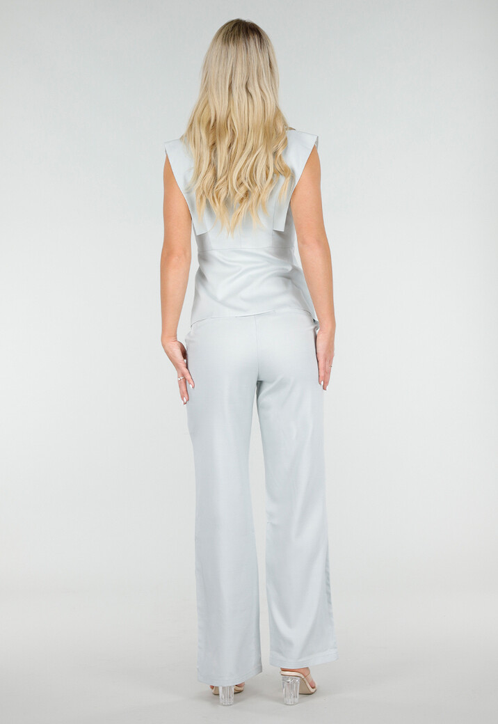 Lichtblauwe Wide Leg Pantalon met Steekzakken en Paspelzakken