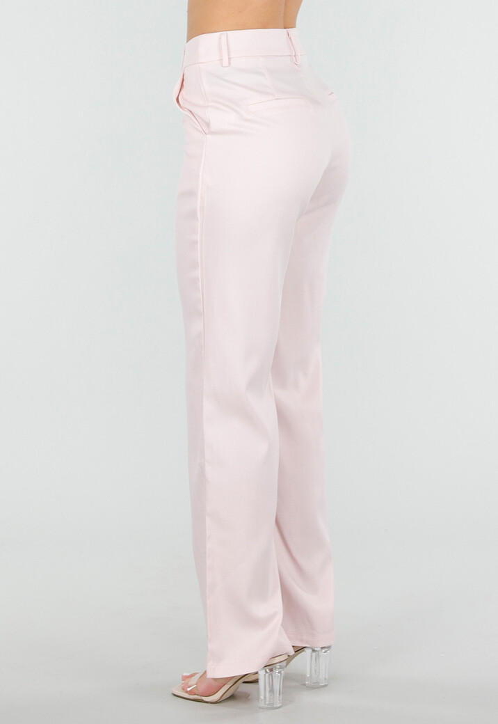 Lichtroze Wide Leg Pantalon met Steekzakken en Paspelzakken