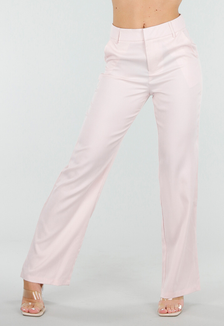 Lichtroze Wide Leg Pantalon met Steekzakken en Paspelzakken