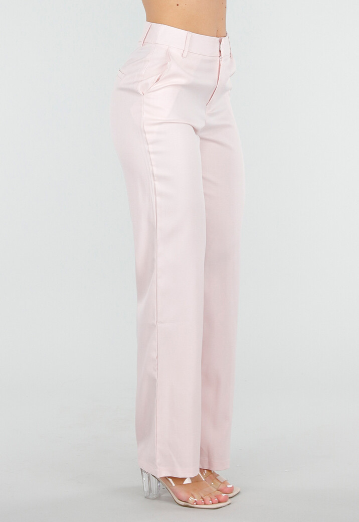 Lichtroze Wide Leg Pantalon met Steekzakken en Paspelzakken