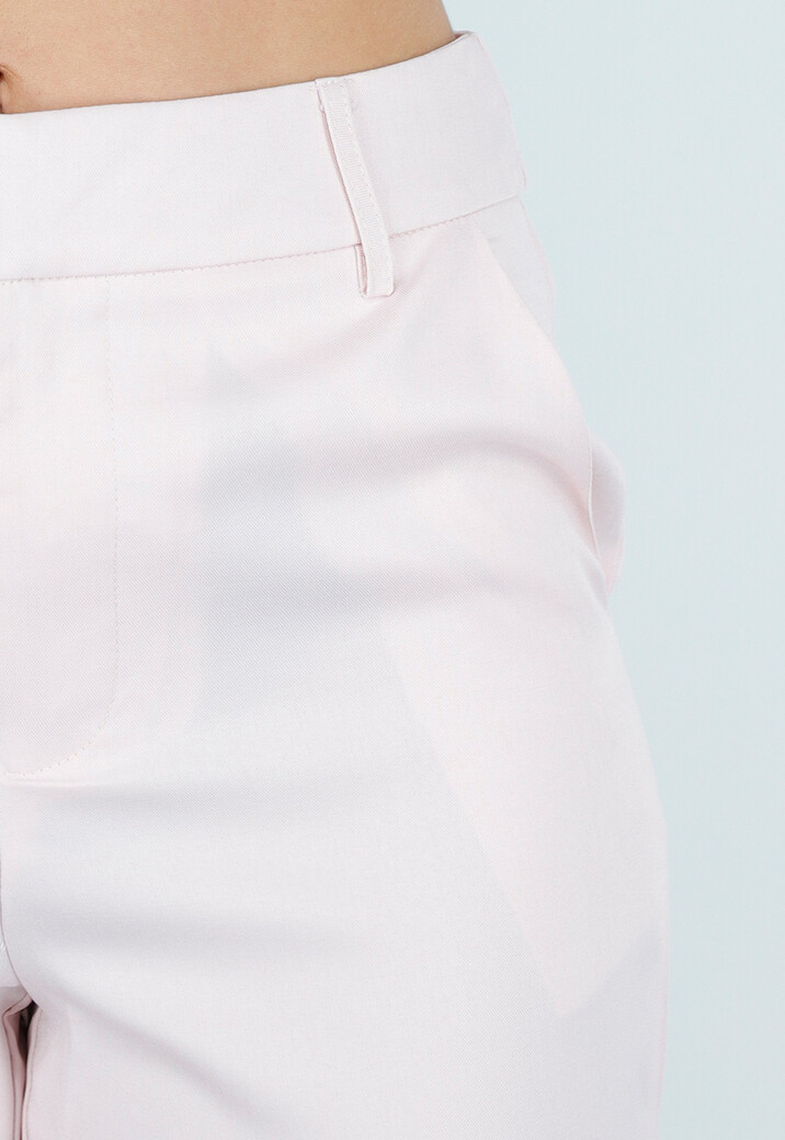 Lichtroze Wide Leg Pantalon met Steekzakken en Paspelzakken