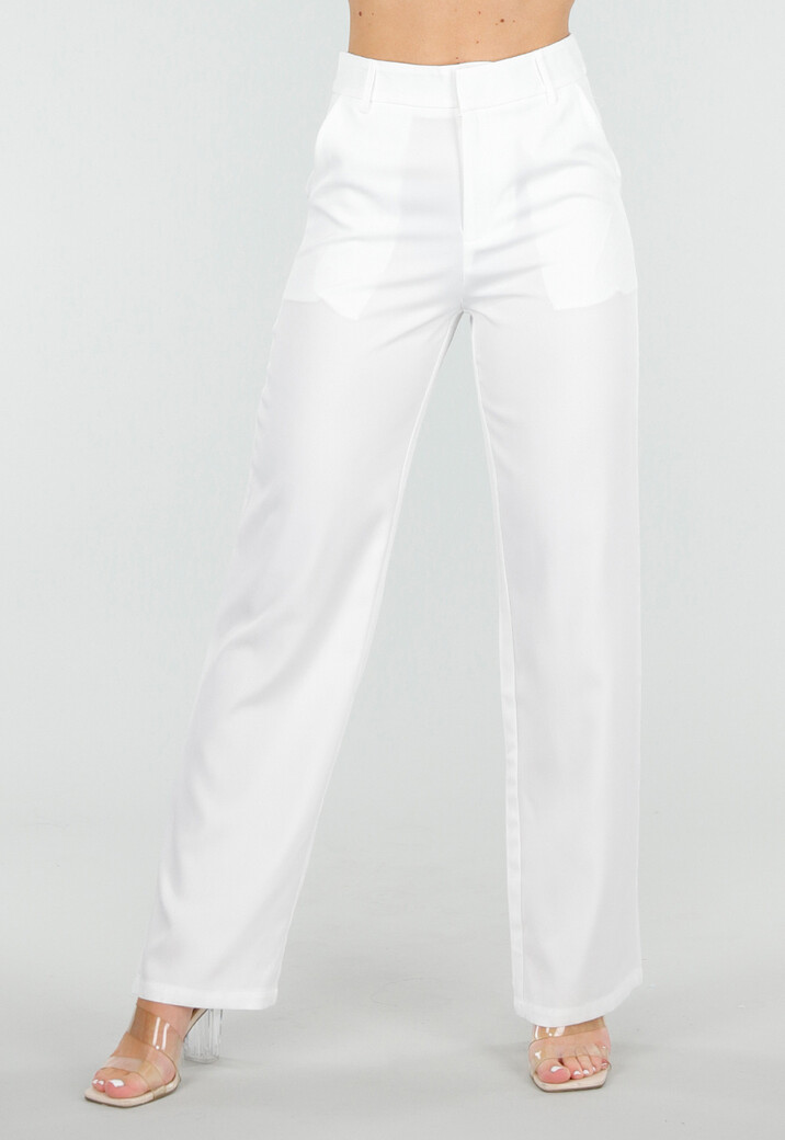 Witte Wide Leg Pantalon met Steekzakken en Paspelzakken