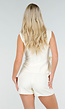 Ecru Linnenlook Gilet Top met Overslag en Striksluiting