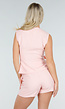 Roze Linnenlook Gilet Top met Overslag en Striksluiting