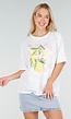 Wit Katoenen T-shirt met Citroen Print en Korte Mouwen