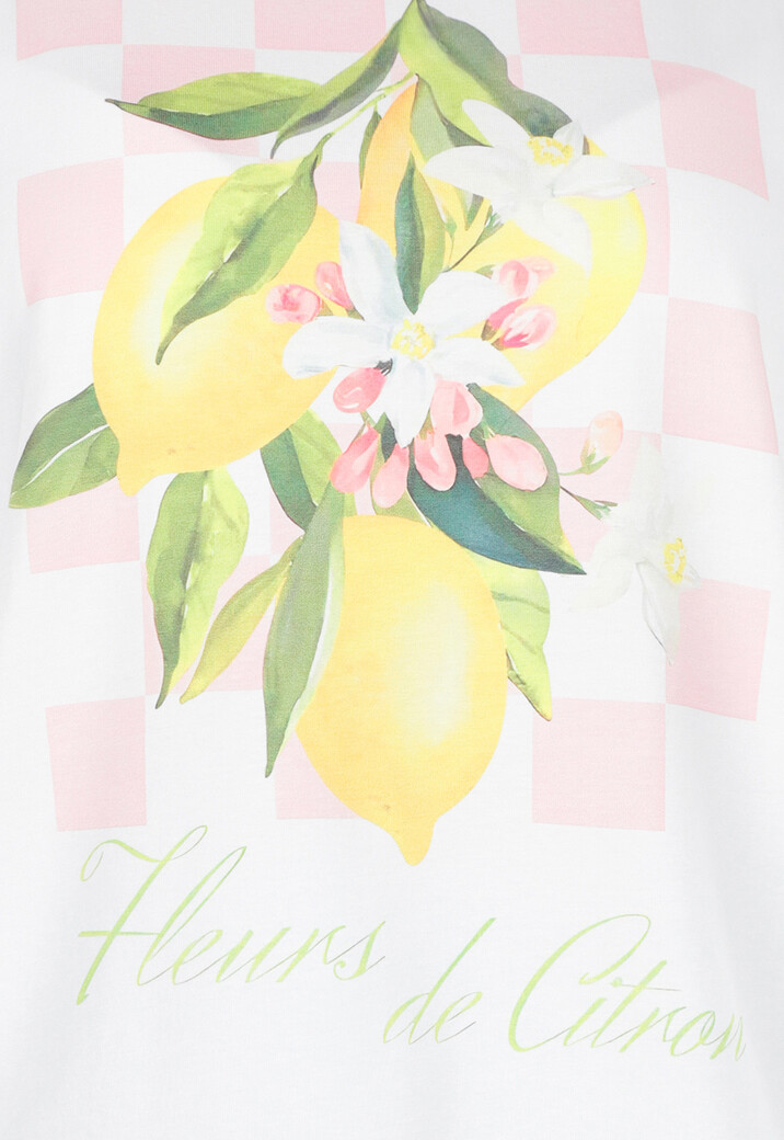 Wit Katoenen T-shirt met Citroen Print en Korte Mouwen