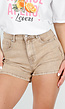 Beige Denim Short met Lichte Stretch en Steekzakken