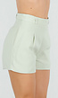 Mintgroene Linnenlook Short met Plooien en Rechte Pijpen