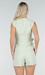 Mintgroene Linnenlook Short met Plooien en Rechte Pijpen