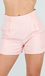 Lichtroze Linnenlook Short met Plooien en Rechte Pijpen