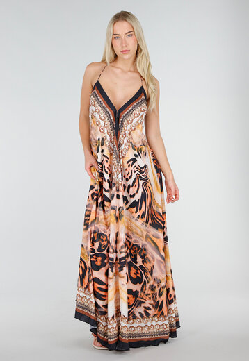 Maxi Jurk met Print en Strass Details