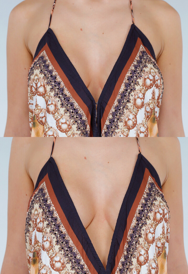 Maxi Jurk met Print, Strass Details en Verstelbare Bandjes