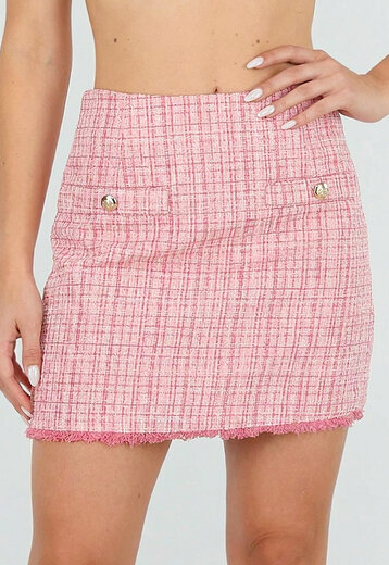Roze Tweed Mini Rok met Rafelrand