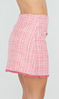 Roze Tweed Mini Rok met Rafelrand en Gouden Knopen