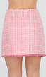 Roze Tweed Mini Rok met Rafelrand en Gouden Knopen
