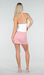 Roze Tweed Mini Rok met Rafelrand en Gouden Knopen